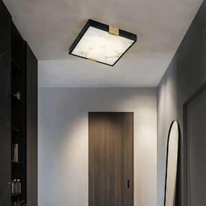 <span class=keywords><strong>Lucien</strong></span> Plafonnier Carré Albâtre Encastré avec Cadre Noir et Accents en Laiton Luminaire Moderne en Pierre pour <span class=keywords><strong>le</strong></span> Salon - Product Image 2
