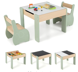 Juego de mesa y sillas de madera para niños, muebles de aprendizaje, mesas y sillas infantiles para fiestas - Product Image 1