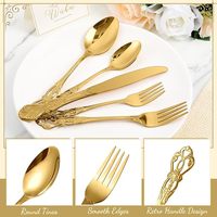 Ensemble de couverts en acier inoxydable doré vintage de luxe royal baroque pour mariage