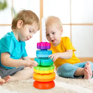 Elarve arc-en-ciel tour nouveau populaire bébé pile jouet couleur Spin tour en grande taille haute qualité cadeau pour enfants garçon et fille