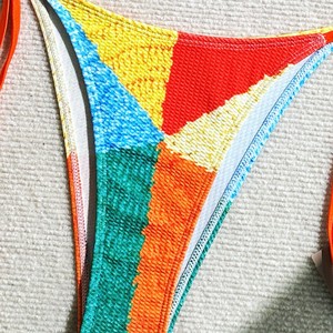 Nuevo bikini de tela con burbujas de estilo europeo y americano, sexy, con tiras múltiples, de color sólido, traje de baño de dos piezas para la playa. - Product Image 4