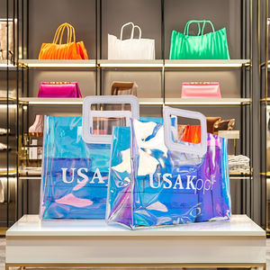 Venta caliente de alta calidad de plástico Pvc láser colorido bolsa de embalaje <span class=keywords><strong>para</strong></span> <span class=keywords><strong>ropa</strong></span> bolsa de cosméticos <span class=keywords><strong>bolsas</strong></span> de compras con logotipos - Product Image 1