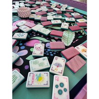 Mahjong Akrilik Tiga Lapis Warna Pink Cyan 160 Ubin Pola Kipas Bambu Oriental Set Permainan Mewah untuk Wanita Pasokan Grosir untuk Pengecer