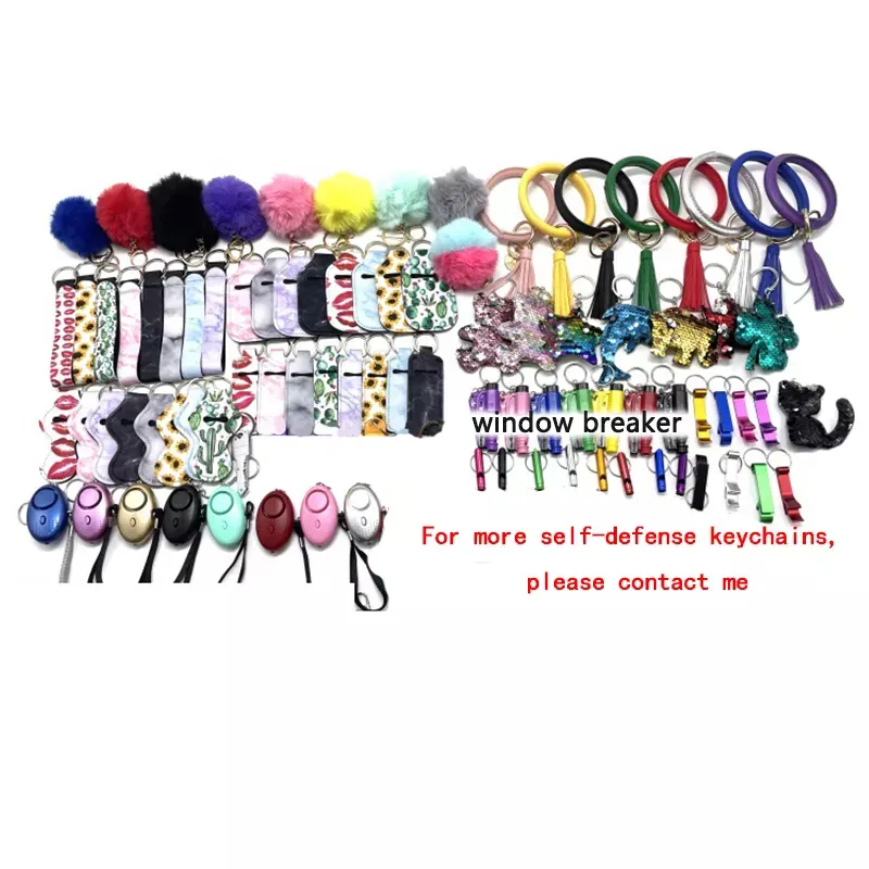 USA Warehouse 6pcs/set Customized Self Defense Keychain Set Safety Tool Key Chain Personal Protection Alarm Keychains For Women