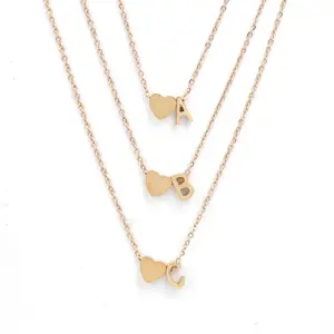 Mode-Design Anpassen Edelstahl Rose Gold Herz mit 26 Initial Brief Kette 3*8mm Halskette Für Frauen und Mädchen