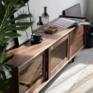 Mueble de TV de madera maciza nórdica Yongwei, color nogal, unidad de almacenamiento multifuncional para apartamentos pequeños - Product Image 4