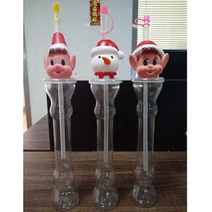 Gobelets en plastique avec paille pour fête de noël, Sports, à boire, avec tête de Saint-noël, 1 pièce - Product Image 5