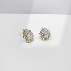 Boucles d'oreilles goutte d'eau en argent sterling 925 plaqué or 14 carats, bijoux fantaisie élégants d'été, style occidental coréen, zircon. - Product Image 1