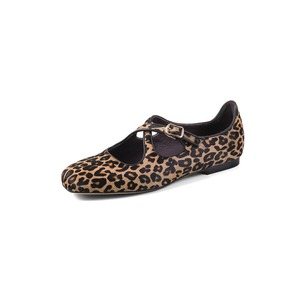 Spring 2025 new leopard print mohair Mary Jane shoes with round toe cross <b>straps</b> <b>buckle</b> on the belt flat sole single shoe - Product Image 5