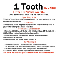 Grillz haut de gamme en moissanite VVS, 10 sur 10, en argent S925, or rose massif 10k 14k 18k, style hip-hop unisexe, certifié pour les dents