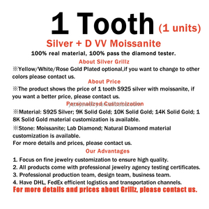 Grillz Moissanite VVS High-end 10 on 10 Perak S925 Emas Rose Solid 10k 14k 18k Bertabur Batu Hip Hop Unisex Bersertifikat untuk Gigi - Product Image 5