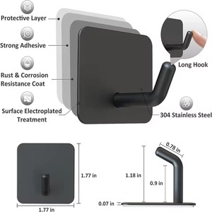 304 Stainless Steel Heavy-Duty Waterproof Adhesive <b>Hook</b> Self-Hanging Wall <b>Hooks</b> Storage Holder Stick Foldable Detachable <b>Towel</b> - Product Image 4