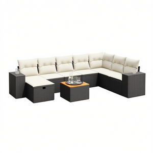 Conjunto de Sofás de Jardín en Negro y Crema, Muebles de Ratán para Exteriores con Cojines de Espuma de Alta Densidad, Diseño Contemporáneo Impermeable - Product Image 1
