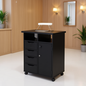 Mesa de Manicura Moderna de MDF Negro con 3 Cajones, 1 Puerta, Gabinete para Equipo de Belleza de Uñas, Unidad de Almacenamiento con Ruedas - Product Image 2