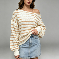 Nouvelle collection Automne Hiver 2026 – Pull en maille rayé à col ras du cou et col bateau pour femme, style européen et américain, directement de l'usine, personnalisable OEM ODM