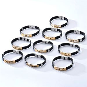 NewNew Arrival Men Silicone Stainless Steel <b>Bracelet</b> Retro Fashion Wristband Custom Handmade Jewelry for Gift - Product Image 2
