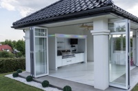 Cuisine extérieure durable en acier inoxydable noir toutes saisons, barbecue, camping, jardin, cuisine extérieure avec pergola