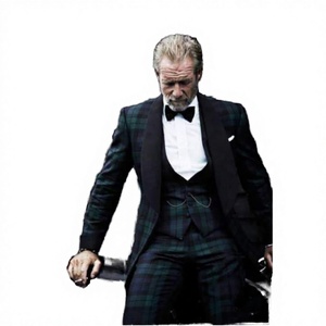Costume de smoking à carreaux de style britannique pour homme, ensemble 3 pièces, veste en laine, gilet, pantalon, col à revers croisé, tenue formelle - Product Image 1