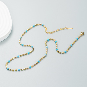 Collar de Cadena de Acero Inoxidable con Esmalte y Baño de Oro de 18K, Diseño de Moda 2025, Venta al Por Mayor |   Gargantilla de cadena para clavícula que no se decolora para mujer - Product Image 3