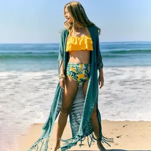 2022 New Bikini Cover Up Solid Knit Crochet Swimsuit Swimwear Wholesale Beach Cardigan For Lady Swimwear Beachwear Long Swimsuit