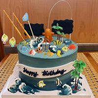 Lot de 20 décorations de gâteau sur le thème de la pêche : canne à pêche, filet, seau, poisson, palmier – Fournitures de fête d'anniversaire pour garçons et hommes en extérieur