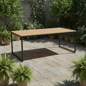 Mesa de <span class=keywords><strong>Comedor</strong></span> para Patio <span class=keywords><strong>Exterior</strong></span> de 190x90cm, Mesa de Jardín con Aspecto de Madera y Listones de Aluminio, con Patas de Acero - Product Image 5