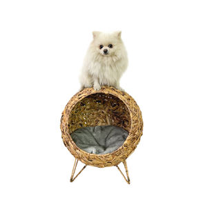 PawHutt Lit pour chat en feuille de bananier Lit surélevé Grotte pour chat Grand coussin doux et confortable comprenant l'imitation de rotin - Product Image 5