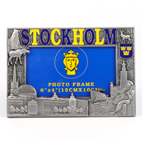 Cadre photo souvenir en alliage de zinc, design personnalisé par le fabricant, pays, ville, Suède, Stockholm, cadre photo en métal 3D