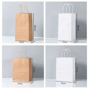 ถุงกระดาษคราฟท์สีขาวและสีน้ำตาลแบบคลาสสิก รีไซเคิลได้ หูหิ้วแบบบิด สำหรับใส่สินค้าในซูเปอร์มาร์เก็ต ใช้สำหรับโปรโมชั่น พร้อมโลโก้ตามสั่ง - Product Image 5