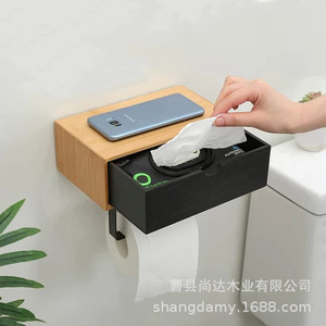 Home wooden toilet <b>paper</b> holder, aromatherapy toilet shelf, wall-mounted bathroom <b>tissue</b> storage rack - Product Image 4