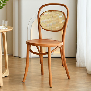 Elegante Silla de Comedor de Estilo Nórdico Wabi Sabi, Estructura de Madera Maciza con Respaldo de Ratán, Silla de Estilo Romántico para Restaurante de Estilo Antiguo - Product Image 2