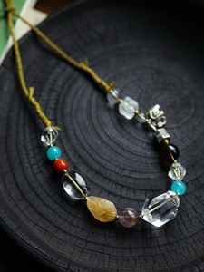 Natural Irregular Clear Quartz Multi Gemstone Necklace, 925 Sterling <b>Silver</b> Elephant Charm Hand Woven Adjustable <b>Choker</b> - Product Image 2