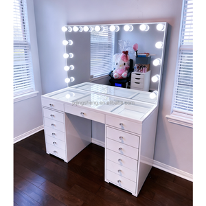 <span class=keywords><strong>Tocador</strong></span> de Maquillaje de Madera Blanca con Espejo LED Iluminado, Cajones de Almacenamiento, Mesa de Maquillaje Moderna para Dormitorio - Product Image 1