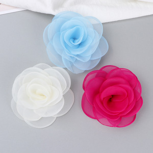 Accessoires floraux en mousseline de soie 10 cm, fleurs en tissu faites à la main pour cheveux, vêtements, chaussures, sacs, motif camélia Printemps 2025 - Product Image 2