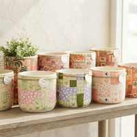 Pot de fleurs en céramique texturée, motif botanique vintage patchwork, design couleur et taille personnalisés, pour plantes succulentes et cactus