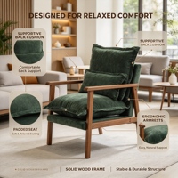 Fauteuil de loisirs d'intérieur à structure en bois massif, coussin doux résistant à l'usure, chaise pratique et relaxante pour la maison, le balcon ou le bureau