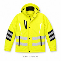Veste de travail haute visibilité coupe-vent pour homme avec capuche réglable, poignets élastiques, rabat anti-tempête, pour l'extérieur et la sécurité en hiver