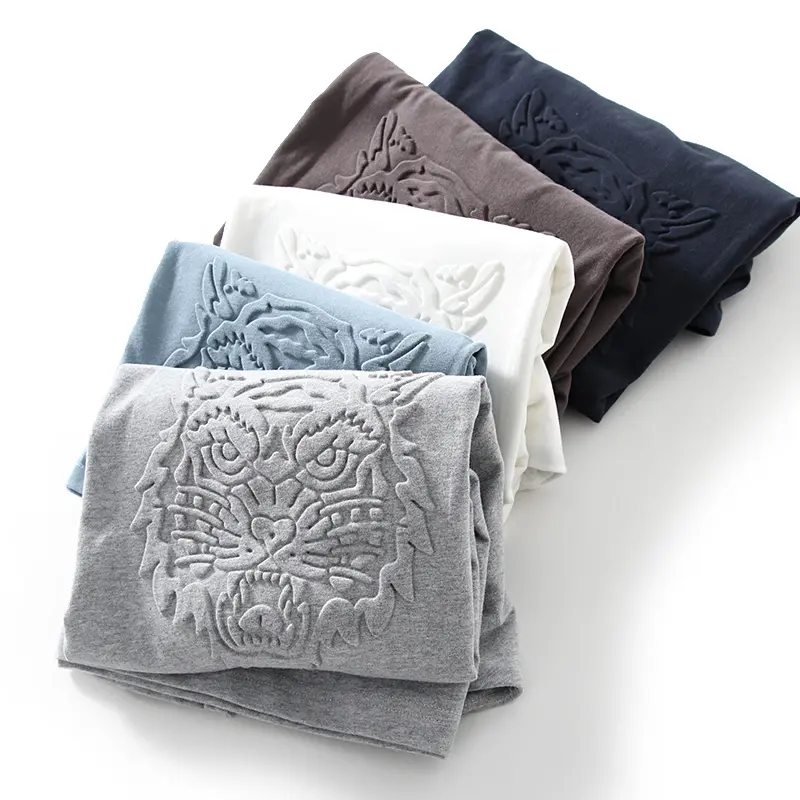 럭셔리 패션 양각 티셔츠 100% 코튼 라운드 넥 티셔츠 고품질 맞춤형 3D 퍼프 엠 보스 남성 티셔츠
