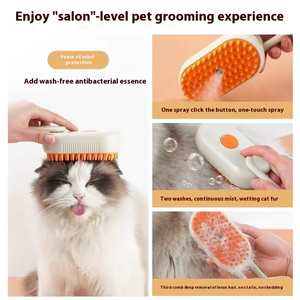 Peine de autolimpieza para perros y gatos, removedor de pelo de mascotas, Herramientas de limpieza para gatos, cepillos de vapor, cepillos pulverizadores para mascotas - Product Image 3