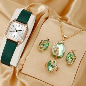 นาฬิกาควอทซ์สายสี่เหลี่ยมอเนกประสงค์แบบเรียบง่ายชุดเครื่องประดับนกยูงชุดหนังดีไซน์สปอร์ตขนาดกะทัดรัด - Product Image 4