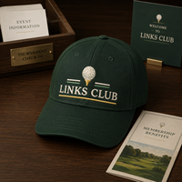 Gorra de Béisbol Verde de 6 Paneles con Visera Curva y Emblema de Golf, Bordado Personalizado, Tela Común, Unisex, para las Cuatro Estaciones, Directo de Fábrica