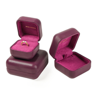 Romi Boîte à bijoux personnalisée de luxe en cuir PU bordeaux avec sac cadeau, bague, collier, boîtes d'emballage avec impression de logo