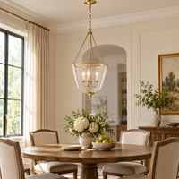 Lustres modernes américains de luxe classiques à hauteur réglable avec abat-jour en cristal et laiton LED pour hôtel, villa, salon