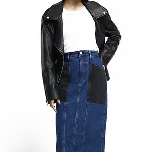 Nouvelle jupe longue en jean taille haute à poches contrastantes pour femme, style vintage décontracté, coupe trapèze - Product Image 3
