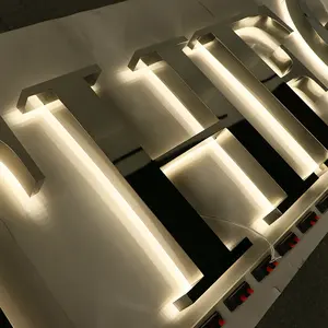 EZD tanda lampu latar logam Custom komersial, tanda Kantor Interior, tanda 3D huruf menyala, tanda bisnis Led, luar ruangan