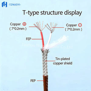 Câble d'extension de thermocouple blindé en acier inoxydable industriel 2*7*0.2mm, type T, <span class=keywords><strong>isolation</strong></span> PTFE/FEP, conducteur Cu-CuNi 24AWG - Product Image 4
