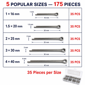 Assortiment de 175 goupilles fendues argentées en acier inoxydable brillant, avec étui rigide - Product Image 3