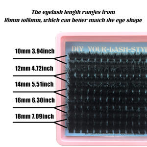 Extensions <span class=keywords><strong>de</strong></span> <span class=keywords><strong>cils</strong></span> en grappe D personnalisées avec logo, 60D 120D 160D 180D, épaisses, 10-18mm, effet wispy, volume intense, individuelles - Product Image 3