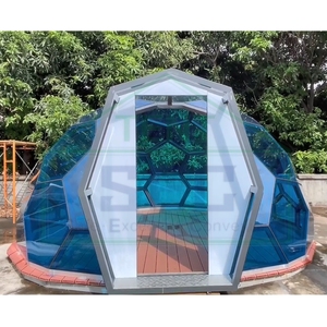 Marco de aleación de aluminio Hexagonal resistente a la nieve, cúpula de cristal redonda de diseño de alta gama para exteriores, Camping, Hotel, complejo turístico, con Base de <span class=keywords><strong>madera</strong></span> - Product Image 6