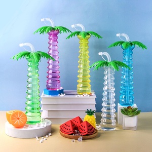 Vaso para Granizados con Forma de Palmera de Coco, 400 ml, con Pajita, Plástico PET, Color Personalizado, Logotipo Personalizado, Venta al por Mayor - Product Image 1